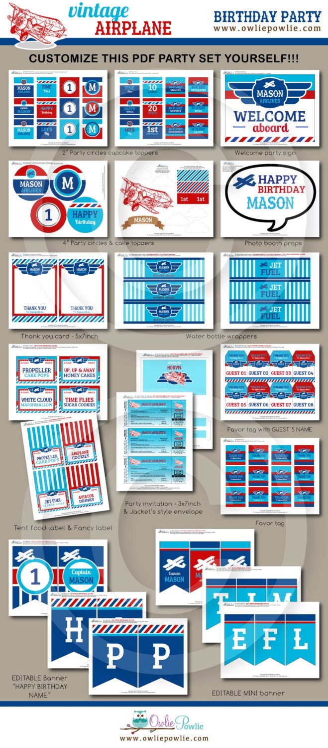 Airplane BIRTHDAY Party Printable Package &amp; Invitation | Etsy