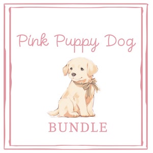 Editable Watercolor Pink Puppy bundle, Puppy Pawty  Birthday Decorations, Puppy Party for Boy, Dog Theme Birthday, instant download corjl