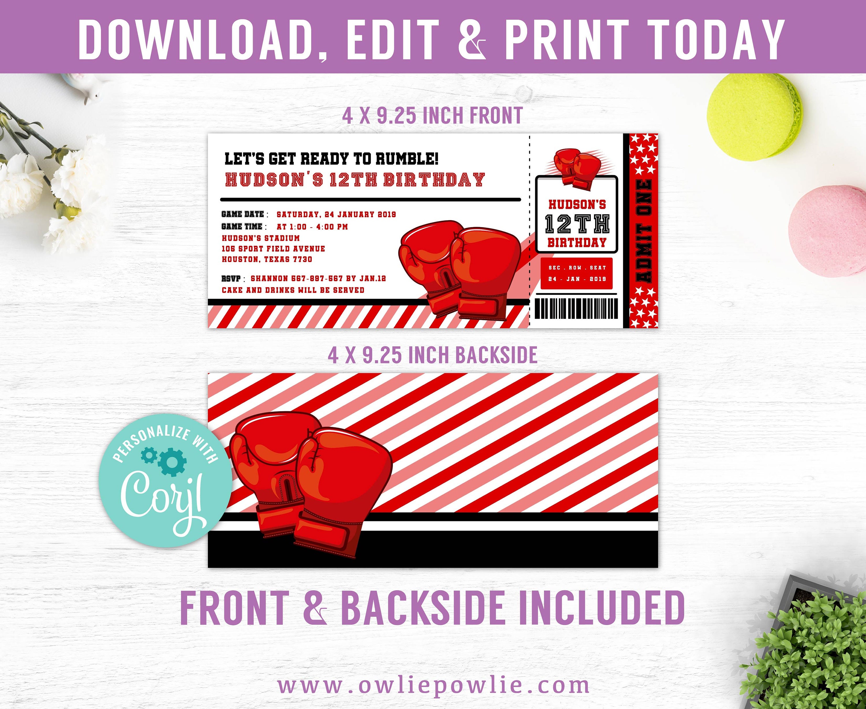 Boxing Ticket Party Invitation EDITABLE Printable Boxing Etsy