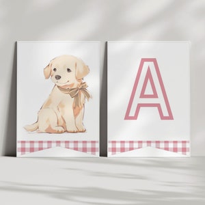 Editable Watercolor Pink Puppy Birthday Banner, Puppy Pawty  Birthday Decorations, Dog Theme Birthday, golden retriever dog, girl lets pawty