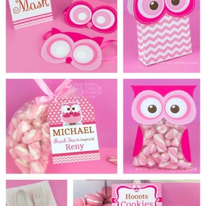 Pink Owl BIRTHDAY Party Printable Package & Invitation, owl birthday decoration, look whoos one, look whoo's turning one, owl party decor image 3