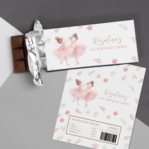 Editable Ballerina candy bar wrapper Chocolate Bar Wrappers,  ballet dancer party Favor, Pink tutu Theme Birthday, instant download corjl