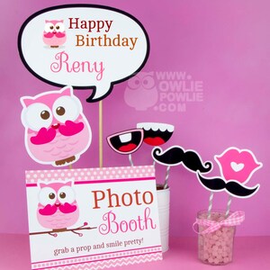 Pink Owl BIRTHDAY Party Printable Package & Invitation, owl birthday decoration, look whoos one, look whoo's turning one, owl party decor image 8