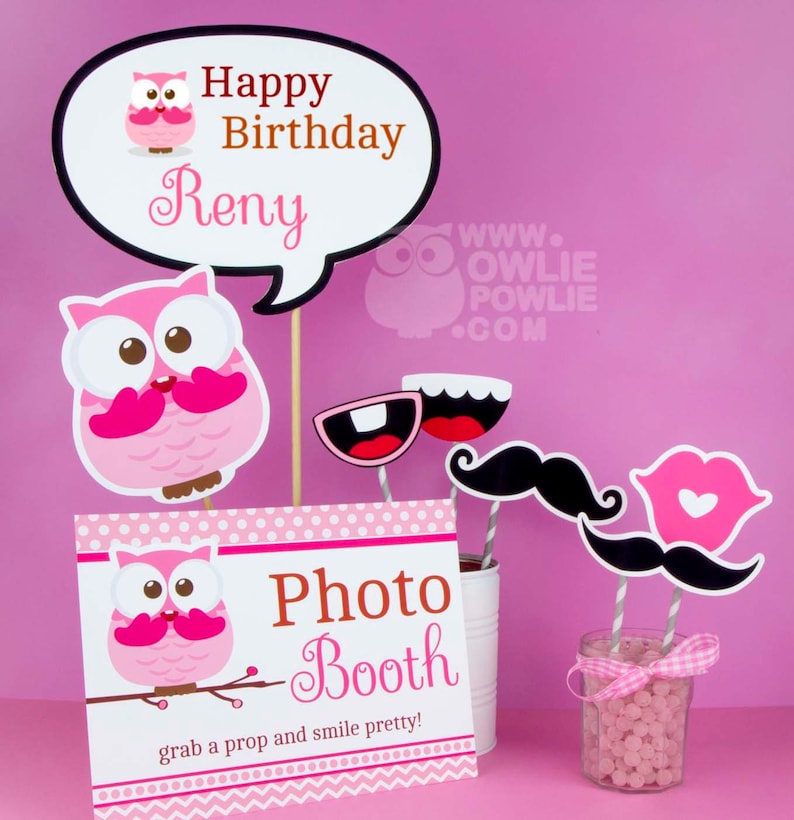 Pink Owl BIRTHDAY Party Printable Package & Invitation, owl birthday decoration, look whoos one, look whoo's turning one, owl party decor image 8