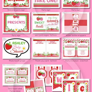 Strawberry BABY Shower Party Printable Package & Invitation, girl baby shower decorations, strawberry party decor, berry baby shower invites image 9