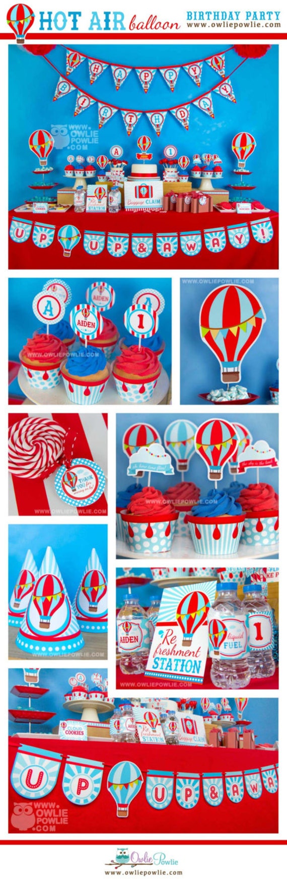 hot air balloon BIRTHDAY decorations, EDITABLE Party Printable Package & Invitation, Up up and away first birthday, oh the places you'll go Il_570xn