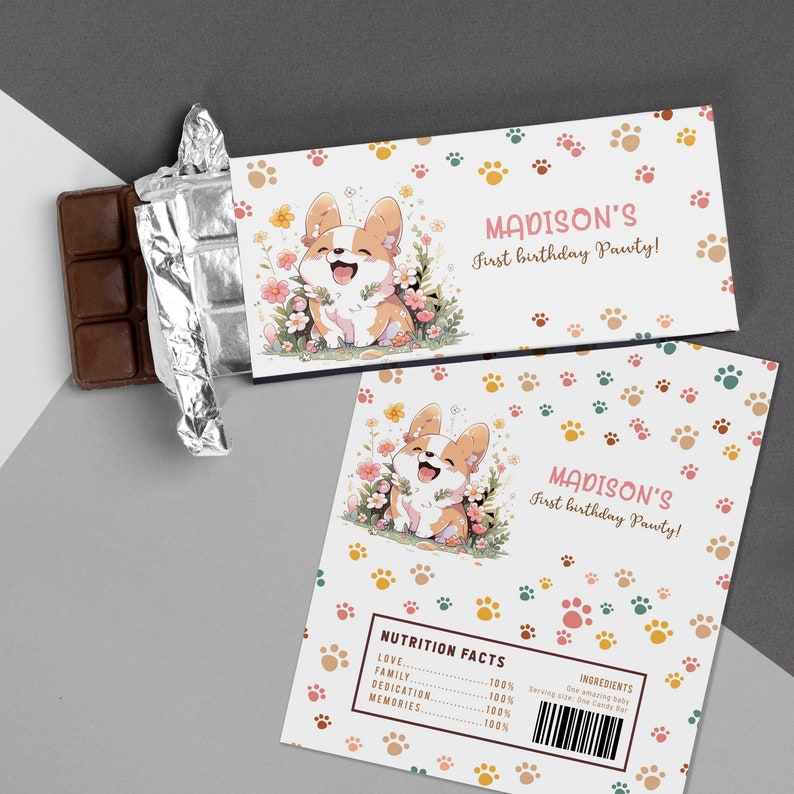 Editable Corgi Puppy Candy Bar Wrapper Chocolate Bar Wrappers, Dog ...