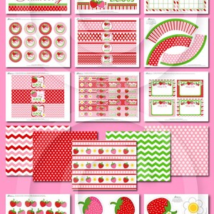 Strawberry BABY Shower Party Printable Package & Invitation, girl baby shower decorations, strawberry party decor, berry baby shower invites image 10
