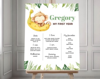 Editable Little Monkey Milestone Board Sign, Jungle safari Birthday Decorations, Monkey boy first party, Outdoor Party, Instant Download