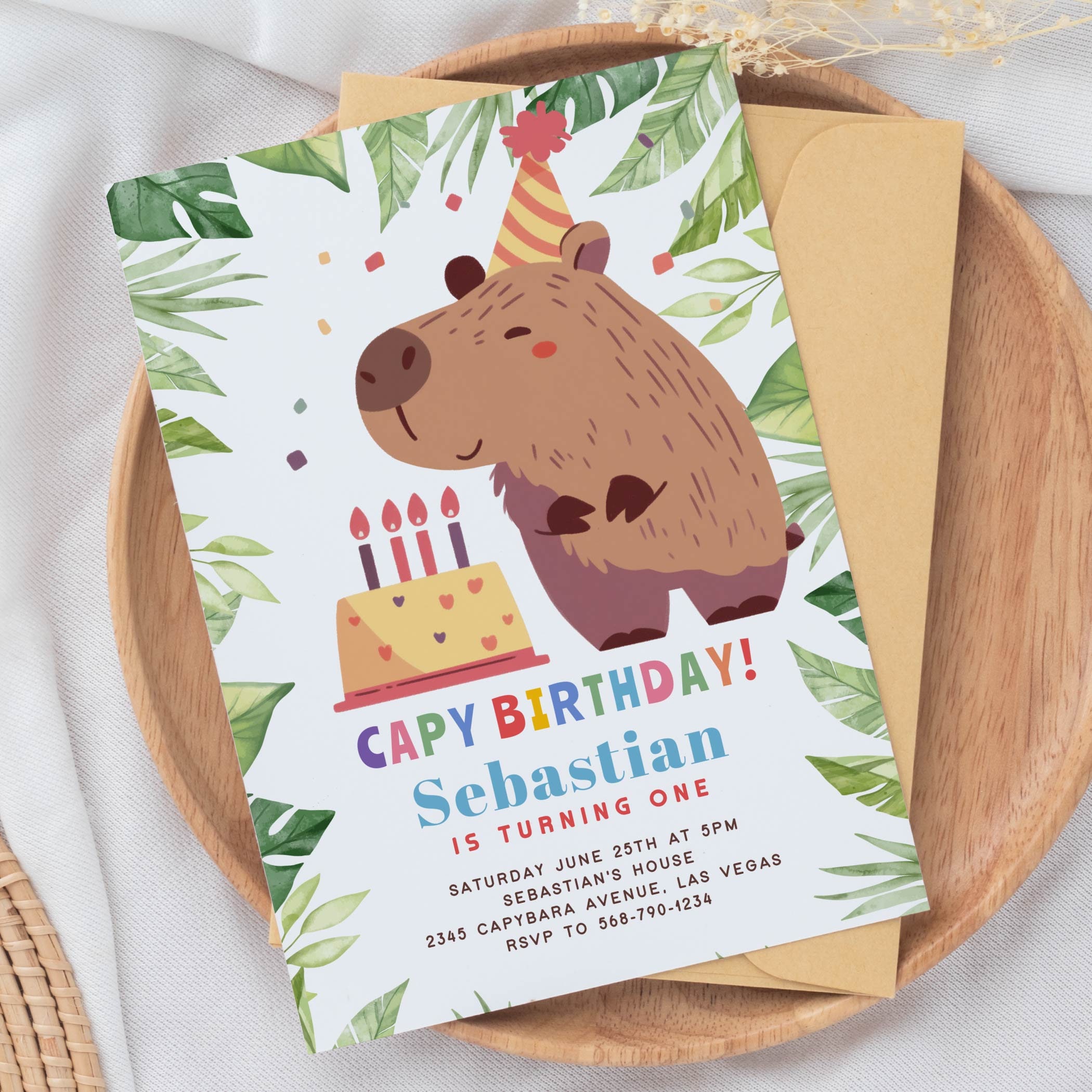 Invitations Anniversaire Thème Capybara - Lot De 10 Cartes + Enveloppes, Design Mignon, Papier épais