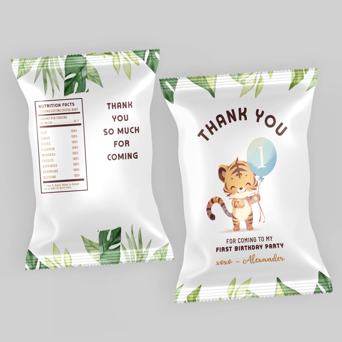 Editable Little Tiger Chip Bag Labels 8.5x11 In, Jungle Safari ...