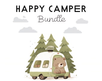 Happy Camper bundle One Happy Camper, Camping Bear Birthday,Boy First Birthday Happy Camper Party Package, Digital Download printables corjl