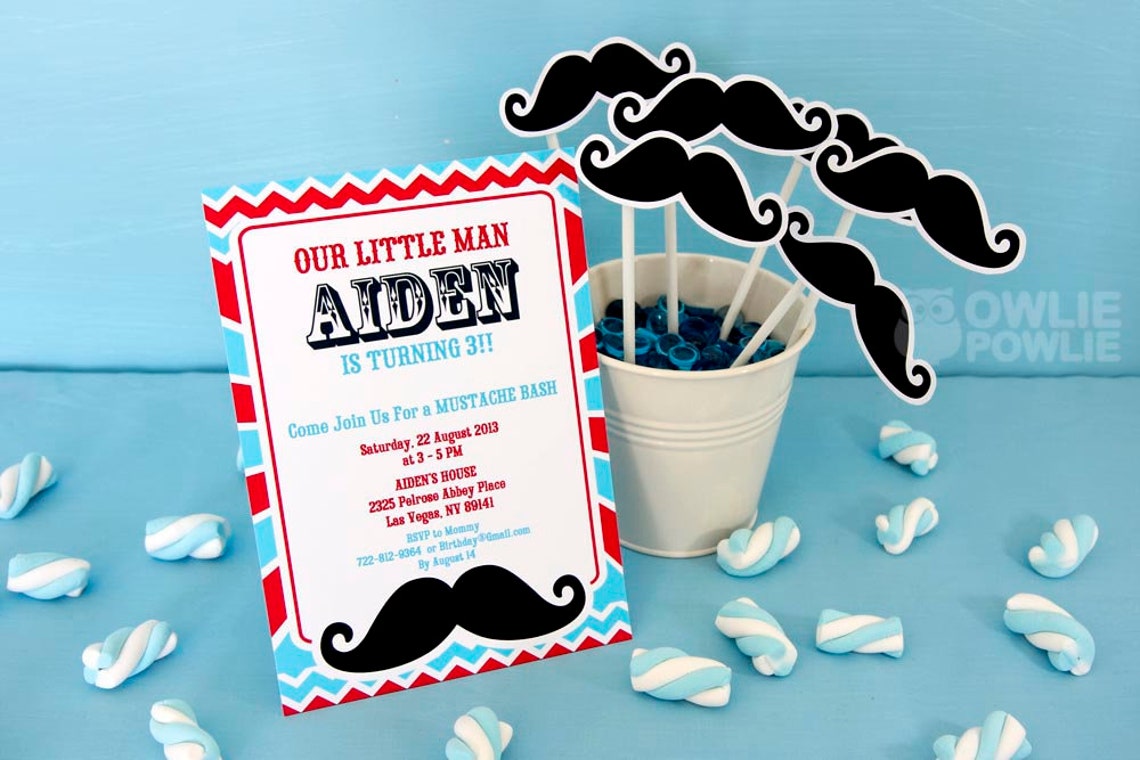 Mustache BIRTHDAY Party Printable Package &amp; Invitation Little - Etsy