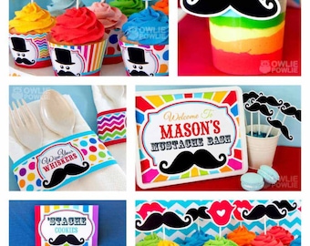 Paquete e invitación imprimibles para fiesta de cumpleaños de bigote, decoraciones para fiestas de bigote, artículos para fiestas de bigote, imprimibles de cumpleaños de hombrecito