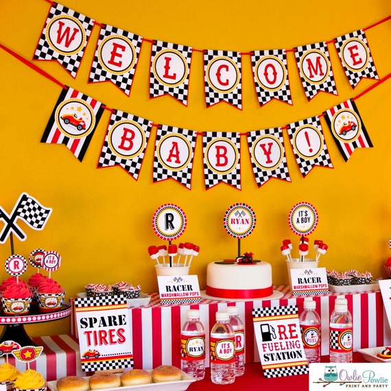 Race Car BABY Shower Party Printable Package & Invitation, Race Car Party,  Car Baby Shower, Racing Baby Shower, Racing Banner 