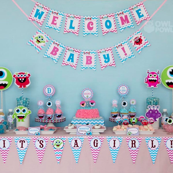 Girl Monster BABY Shower Party Printable Package & Invitation, little monster baby shower, monster inc baby shower, instant download