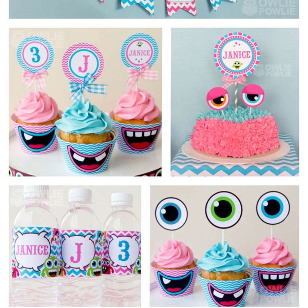 Girl Monster BIRTHDAY Party Printable Package  & Invitation, monster bash 1st birthday, monster birthday decor, little monster 1st birthday