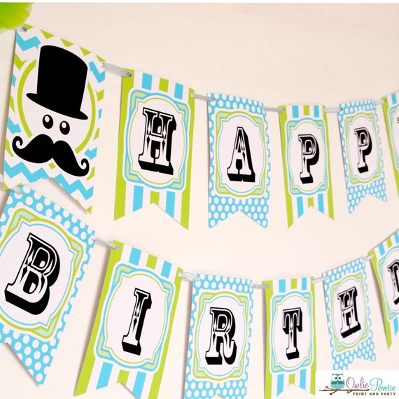 Lime Green Little Man Mustache Bash Banner Printable Party Decoration Il_570xn