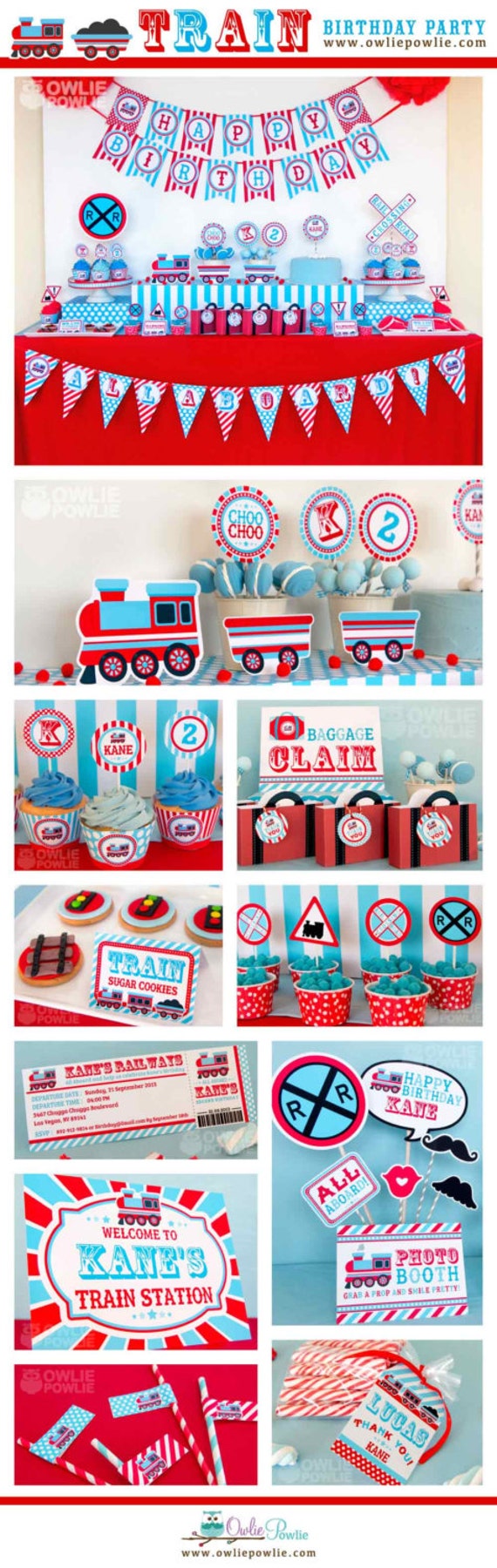 Train BIRTHDAY Party Printable Package & Invitation, choo choo birthday, train birthday decorations, train party supplies, train party deco Il_570xn