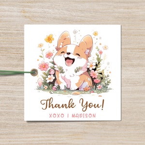Bearbeitbarer Corgis Welpen Favor Tag, Welpe Pawty Geburtstagsdekoration, Welpen Party für Mädchen, Hund Thema Geburtstag, sofortiger Download Corjl