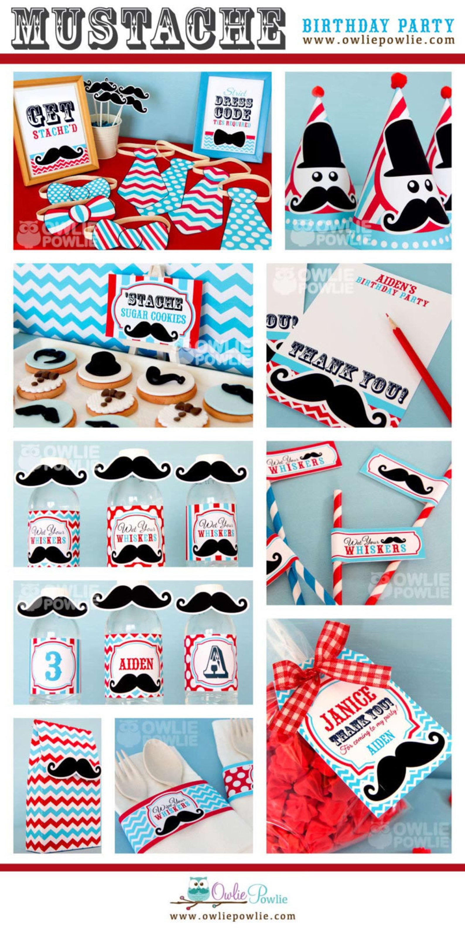 Mustache BIRTHDAY Party Printable Package &amp; Invitation Little | Etsy