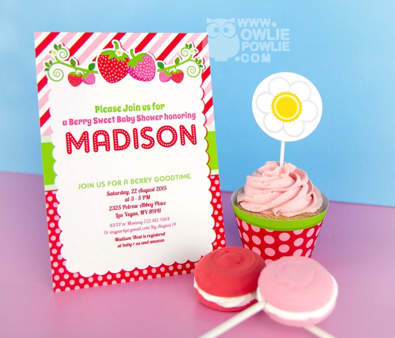 Strawberry BABY Shower Party Printable Package & Invitation, girl baby shower decorations, strawberry party decor, berry baby shower invites image 3