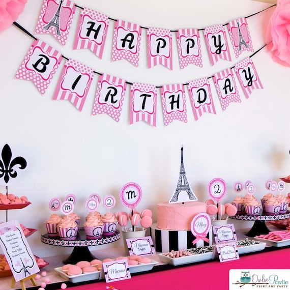 Paris BIRTHDAY Party Printable Package & Invitation, paris theme party, paris party decorations, oh la la decor, paris first birthday Il_570xn