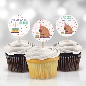 Editable Capybara Cupcake Toppers, Capybara Birthday Decorations, cute y2k first birthday, Instant Download