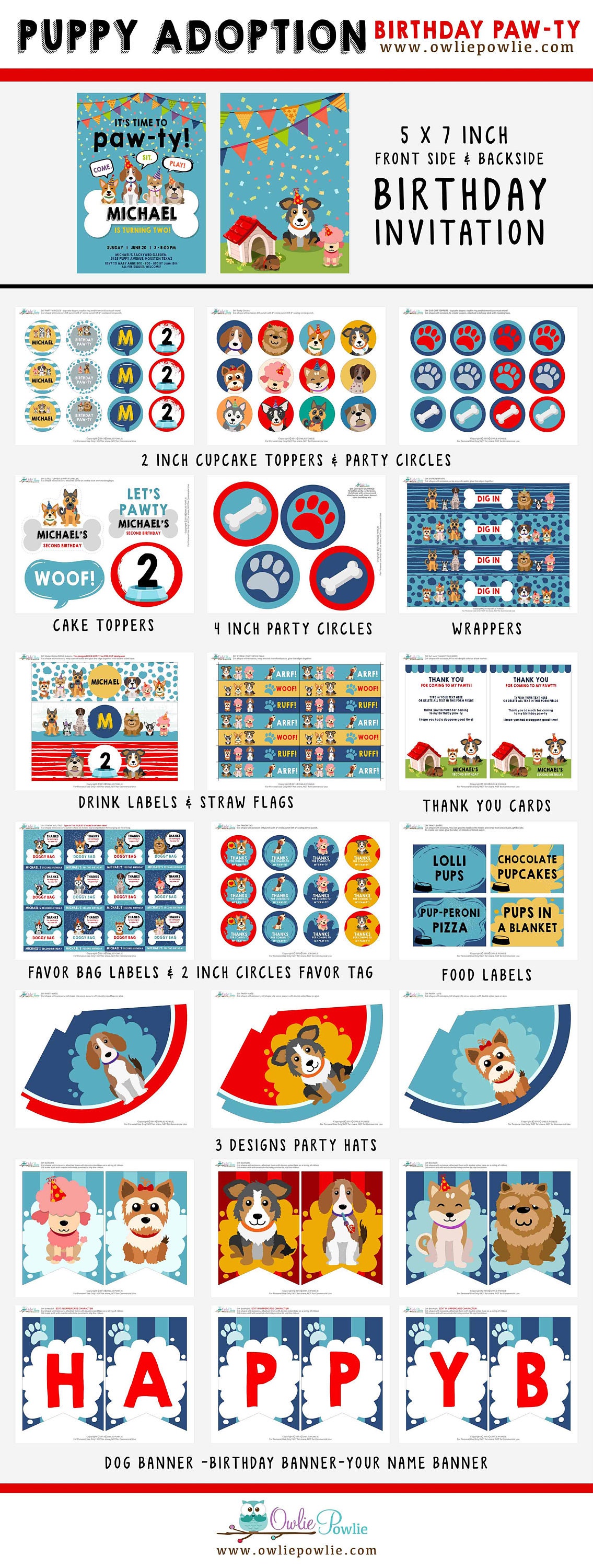 Puppy Adoption BIRTHDAY Party, EDITABLE Printable Package & Invitation ...