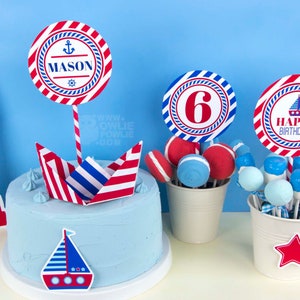 Nautische VERJAARDAG Party afdrukbaar pakket & uitnodiging, allemaal aan boord van de 1e verjaardag, zeilboot verjaardagsuitnodiging, zeilfeest decor afbeelding 6