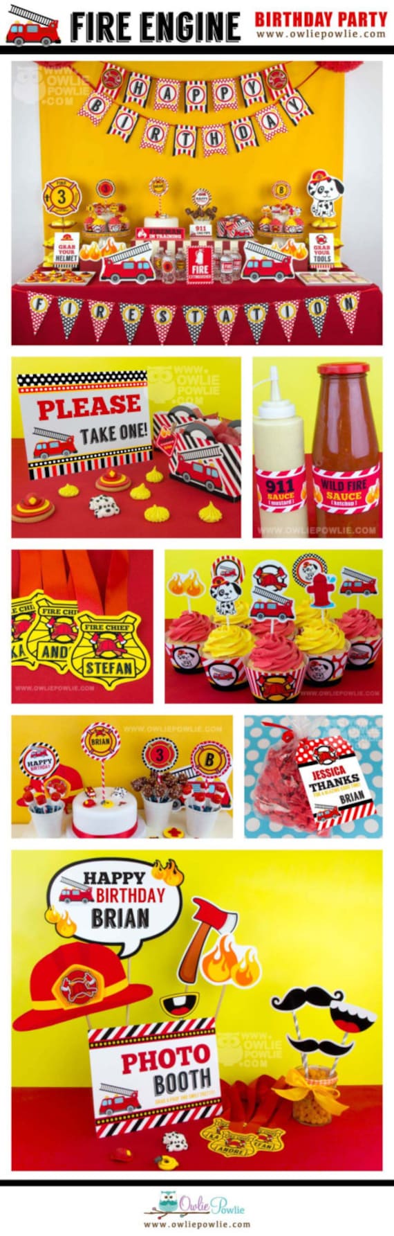 Fire engine Party Printable Package & Invitation, Fireman birthday decorations, fire truck birthday, fire fighter birthday party printables Il_570xn
