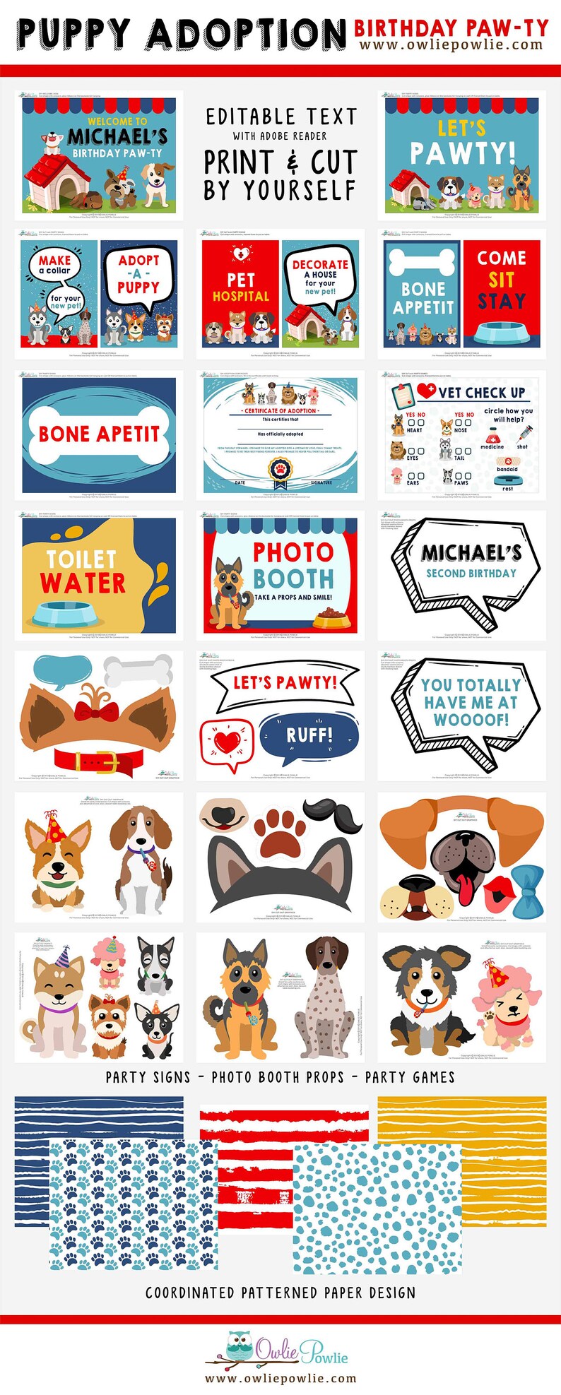 Puppy Adoption BIRTHDAY Party, EDITABLE Printable Package & Invitation ...