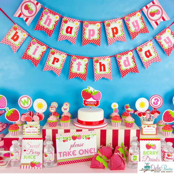Strawberry BIRTHDAY Party Printable Package & Invitation, strawberry