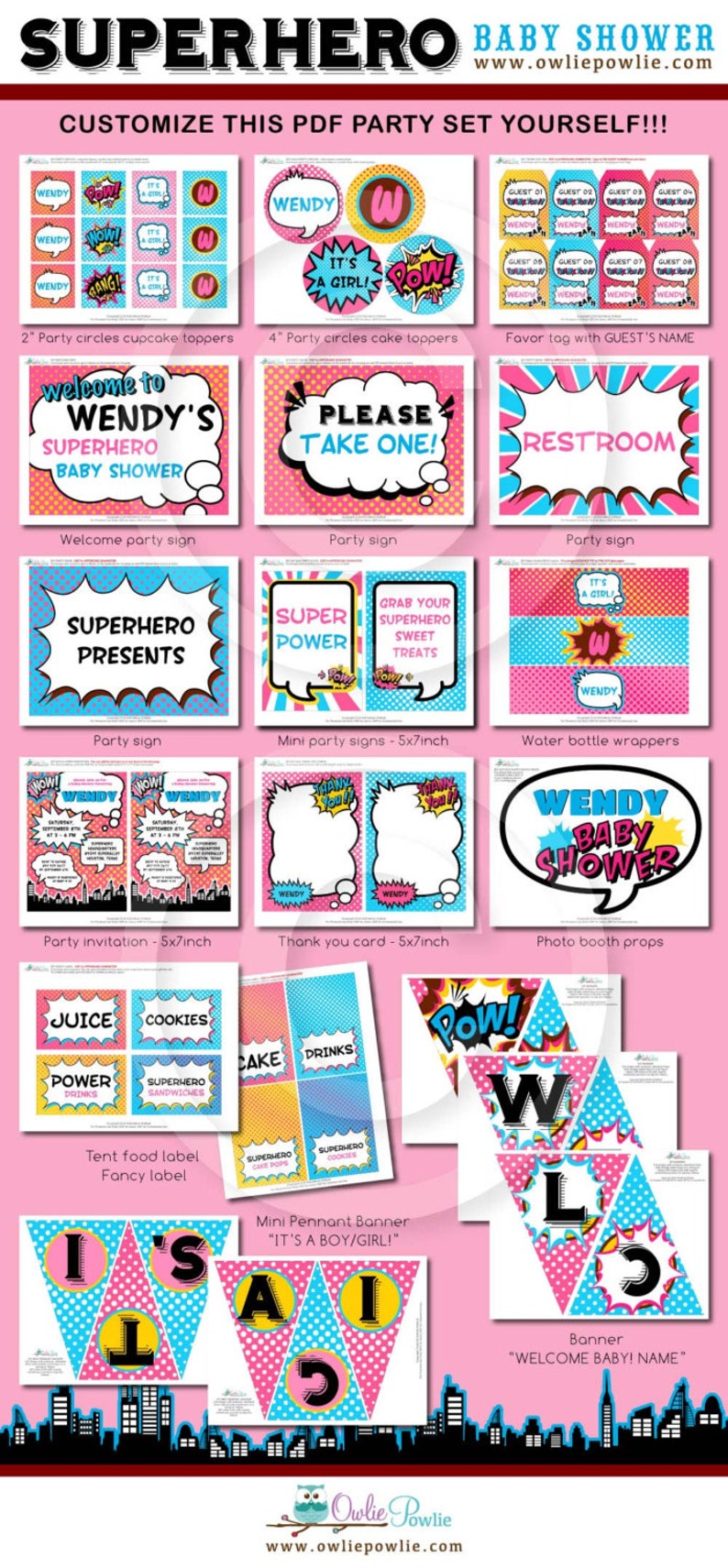 Girl Superhero BABY Shower Party Printable Package & image 9