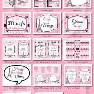 Paris BIRTHDAY Party Printable Package & Invitation, paris theme party, paris party decorations, oh la la decor, paris first birthday image 9