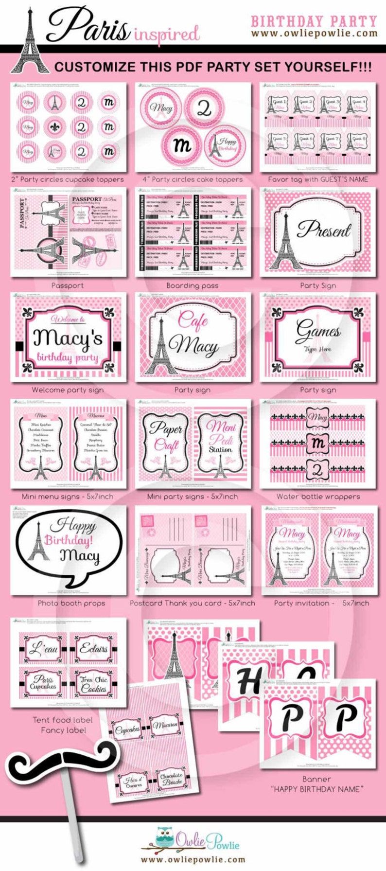 Paris BIRTHDAY Party Printable Package & Invitation, paris theme party, paris party decorations, oh la la decor, paris first birthday image 9