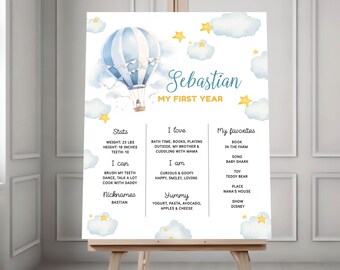 Editable Watercolor Mr Onederful Milestone Board Sign, Blue Hot Air Balloon Birthday Decorations, up up and away party, instant download