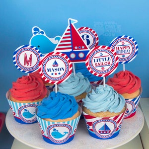 Nautische VERJAARDAG Party afdrukbaar pakket & uitnodiging, allemaal aan boord van de 1e verjaardag, zeilboot verjaardagsuitnodiging, zeilfeest decor afbeelding 7