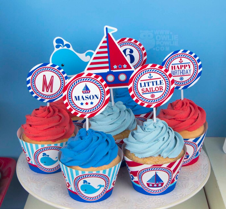 Nautische VERJAARDAG Party afdrukbaar pakket & uitnodiging, allemaal aan boord van de 1e verjaardag, zeilboot verjaardagsuitnodiging, zeilfeest decor afbeelding 7