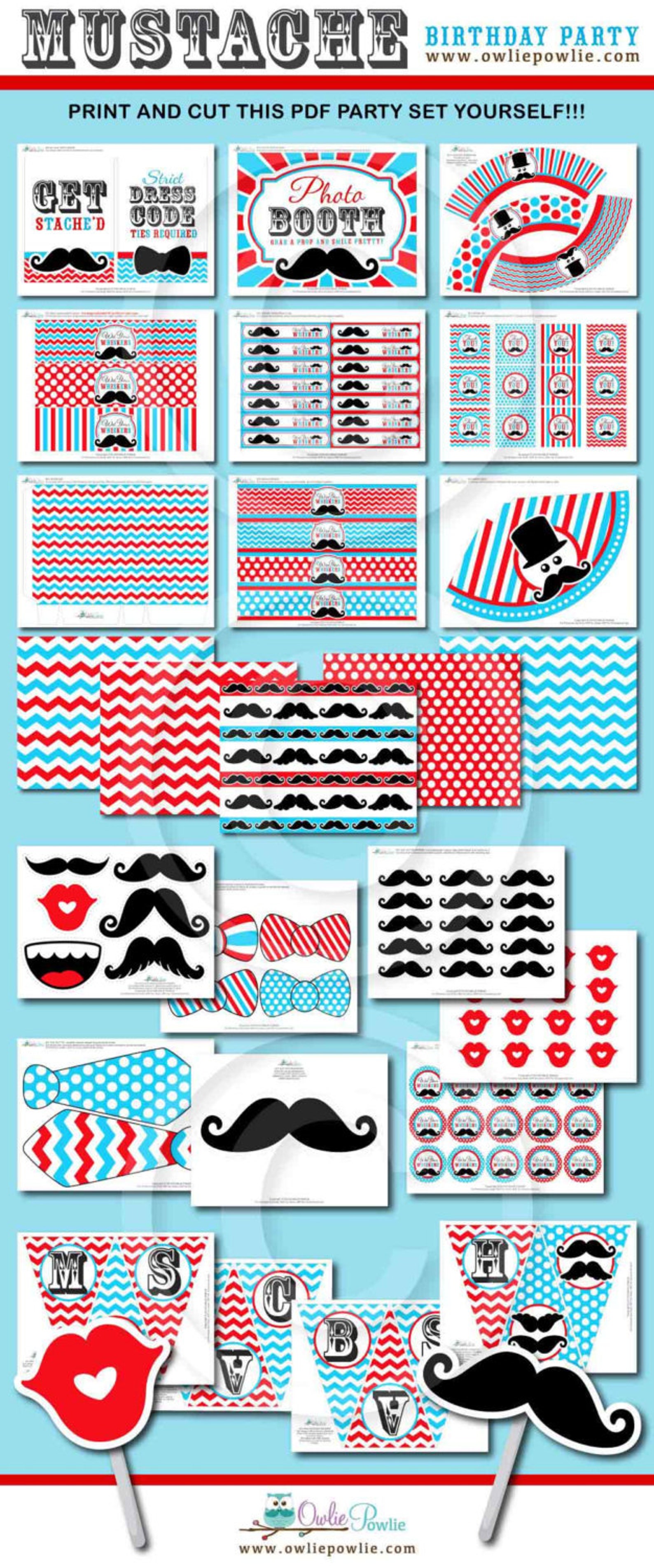 Mustache BIRTHDAY Party Printable Package &amp; Invitation Little | Etsy