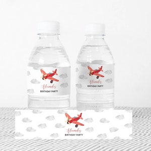 Editable Airplane water bottle labels, Modern airplane Birthday Decorations, Wild west party, Outdoor Party, Instant Download