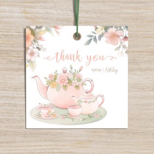 Bewerkbare thee voor twee gunsttag, lentebloemen, meisjeverjaardagsversiering, roze bloem verjaardagsfeestje, buitenfeest, instant download