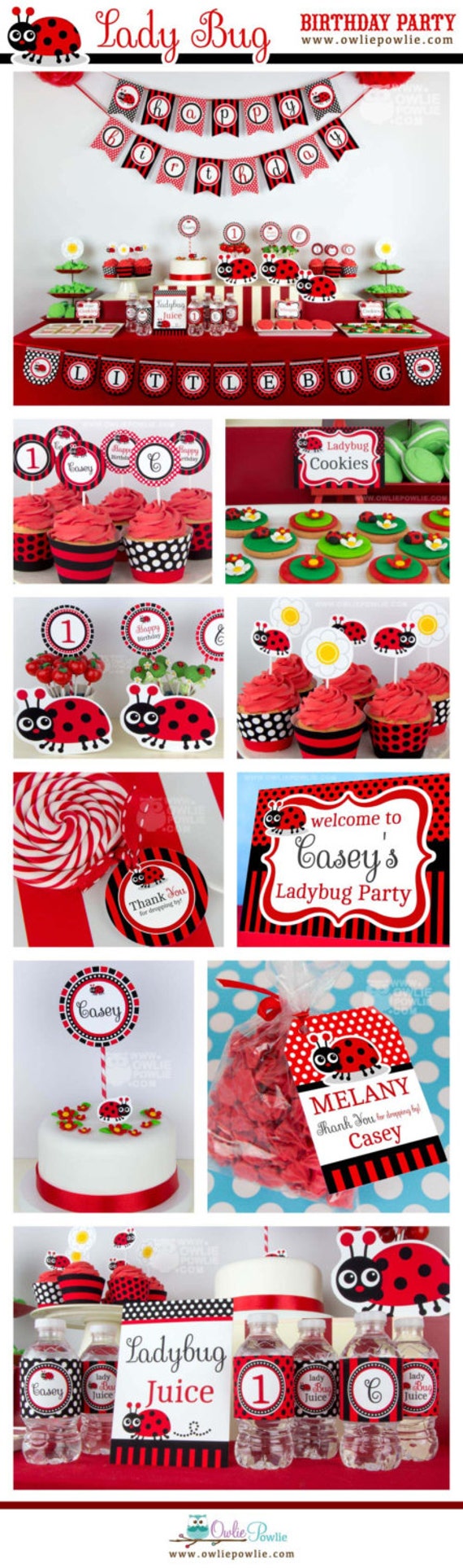 Lady bug first birthday, EDITABLE Party Printable Package & Invitation, lady bug birthday party, lady bug decorations, lady bug party Il_570xn