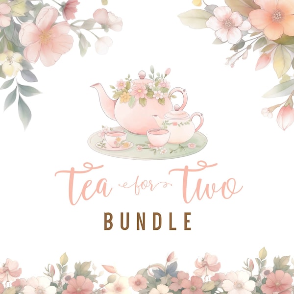Tea for two bundle Spring Flower Birthday, Girl 2nd Birthday Whimsical Tea Party Package, Digital Download printables corjl