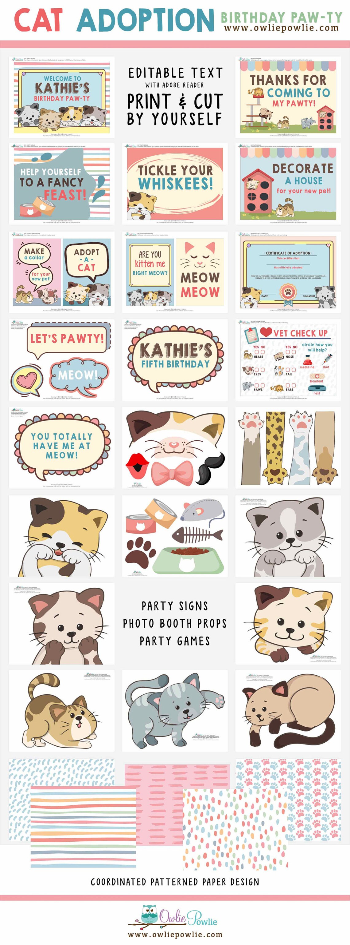 Cat Adoption BIRTHDAY Party EDITABLE Printable Package &amp; - Etsy