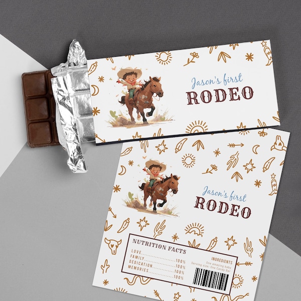 Editable Cowboy My First Rodeo candy bar wrapper Chocolate Bar Wrappers Cowboy party Favor, Wild west party, Outdoor Party, Instant Download