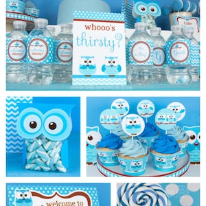 Blue Owl BABY Shower Party Printable Package & Invitation, baby owl decorations, owl baby shower boy, owl boy baby shower printables