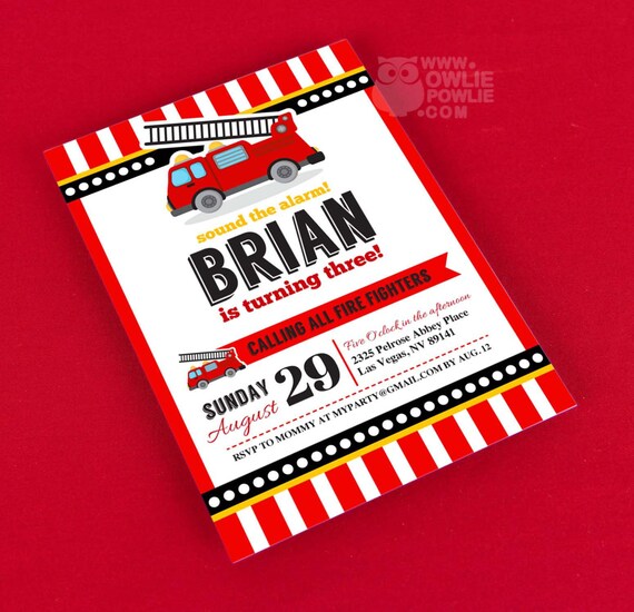 Fire Engine invitation, EDITABLE birthday invitation, red fire truck invitation, fireman party, 1st birthday printables instant download Il_570xn