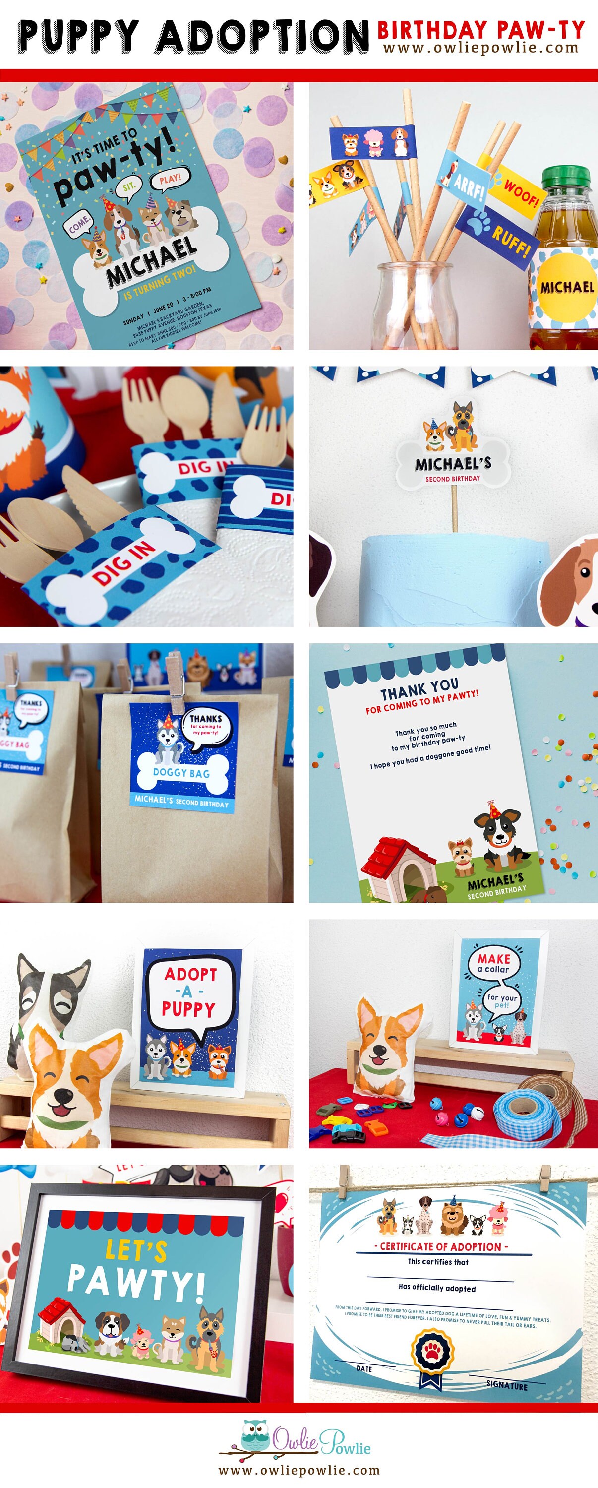 Puppy Adoption BIRTHDAY Party, EDITABLE Printable Package & Invitation ...
