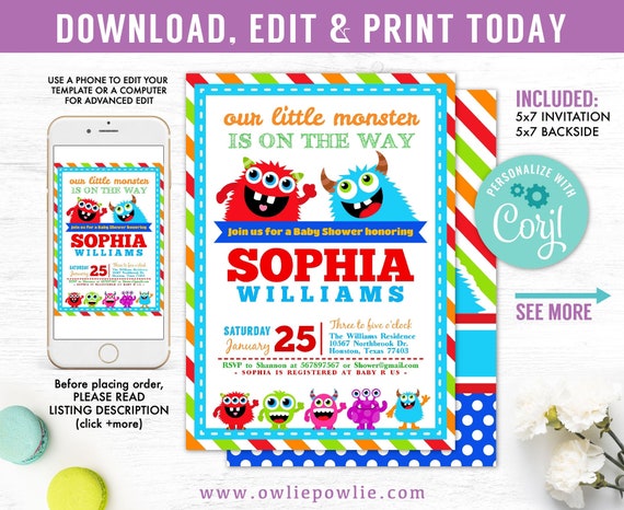 little monster baby shower invitations